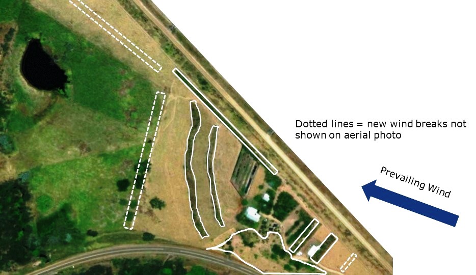 Aerial photo showing windbreaks at Hill Top Farm - demonstration site for Learning from Nature