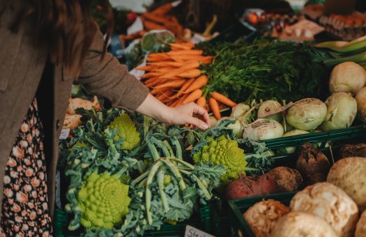 Woman selecting farm produce